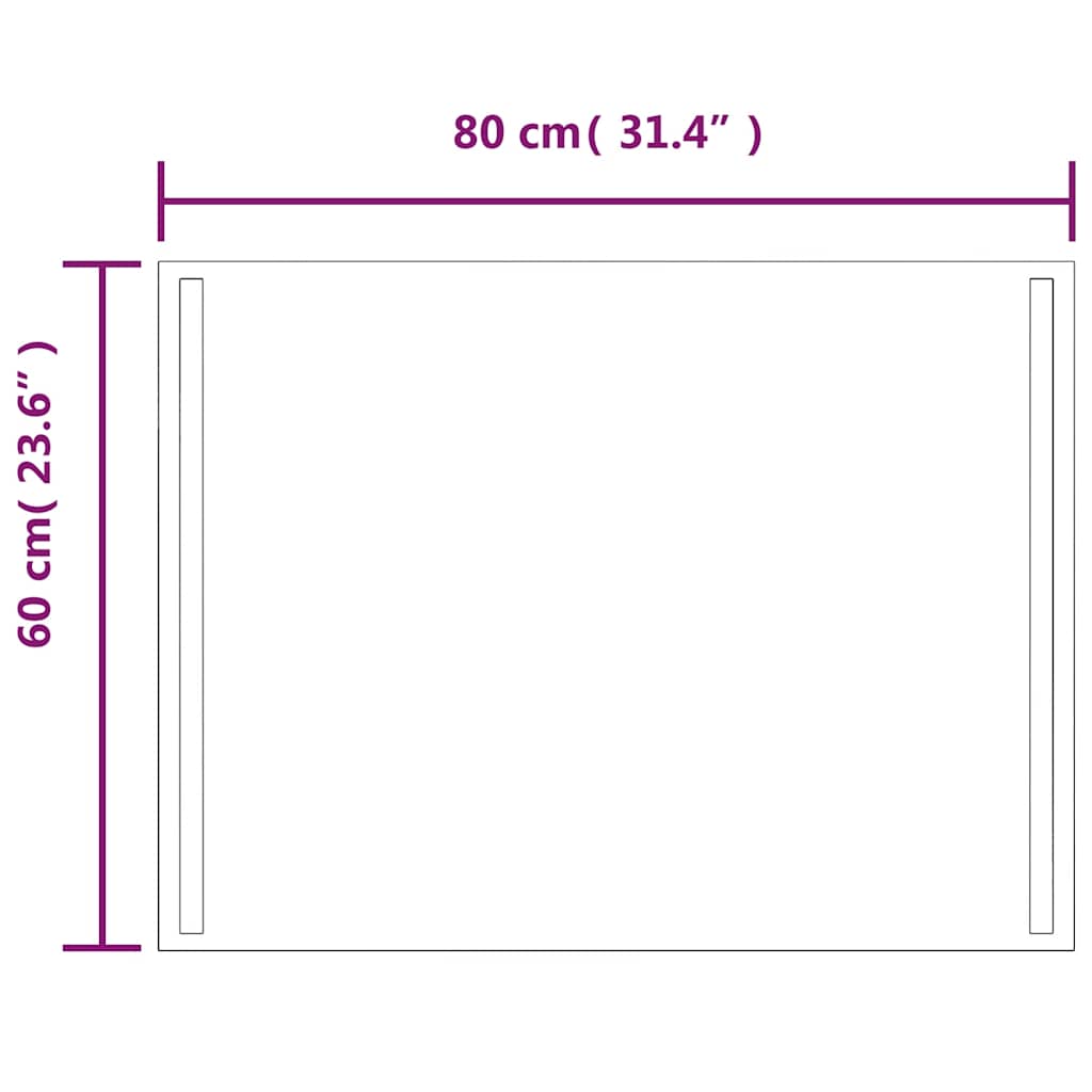 vidaXL Lustro łazienkowe z LED, 80x60 cm