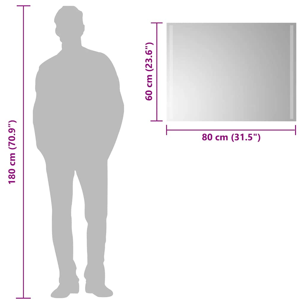 vidaXL Lustro łazienkowe z LED, 80x60 cm