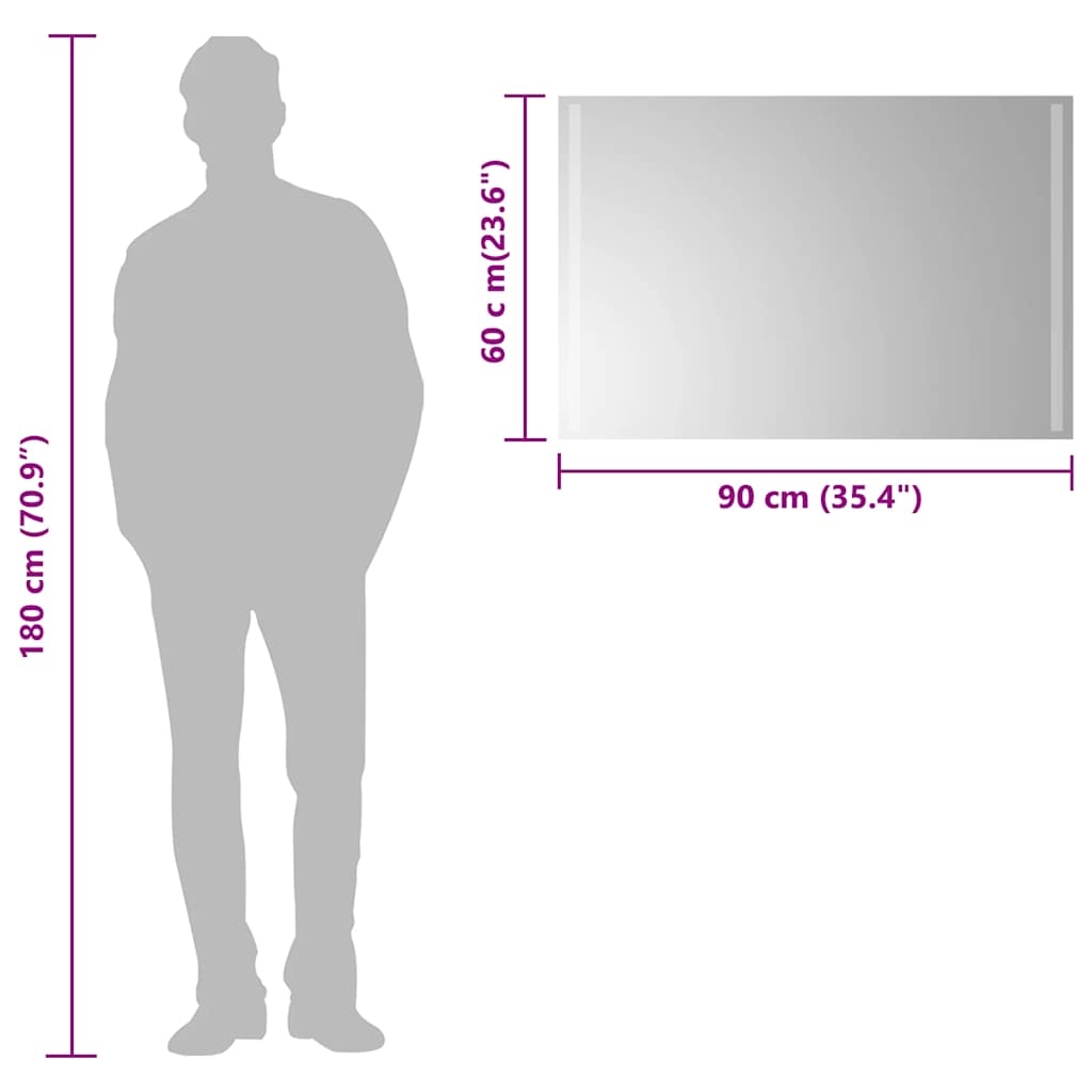 vidaXL Lustro łazienkowe z LED, 90x60 cm