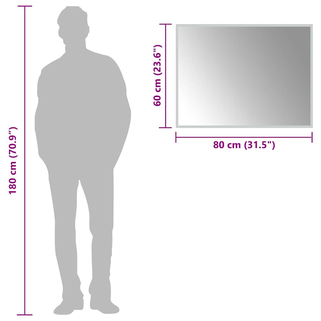 vidaXL Lustro łazienkowe z LED, 80x60 cm