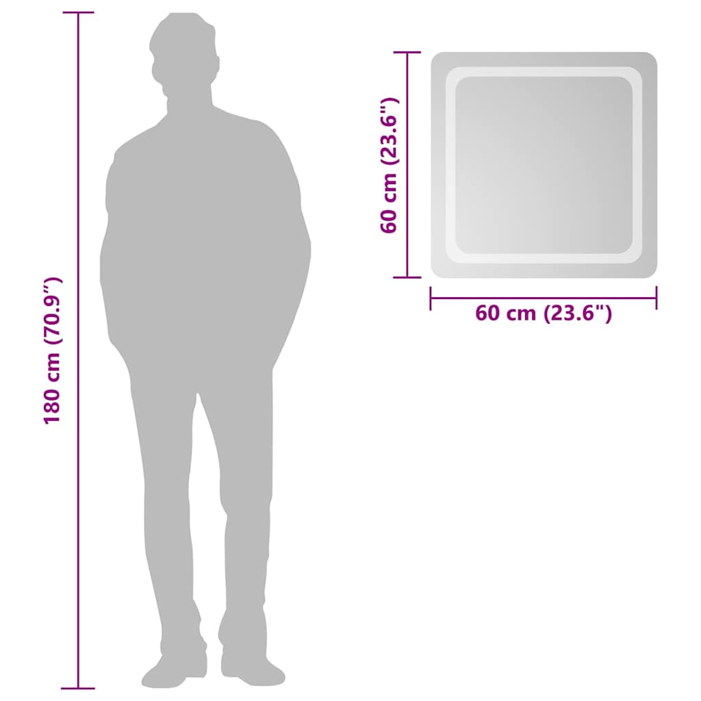 vidaXL Lustro łazienkowe z LED, 60x60 cm