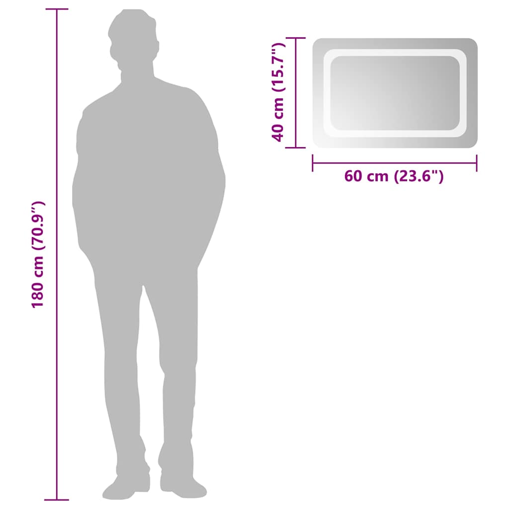 vidaXL Lustro łazienkowe z LED, 60x40 cm