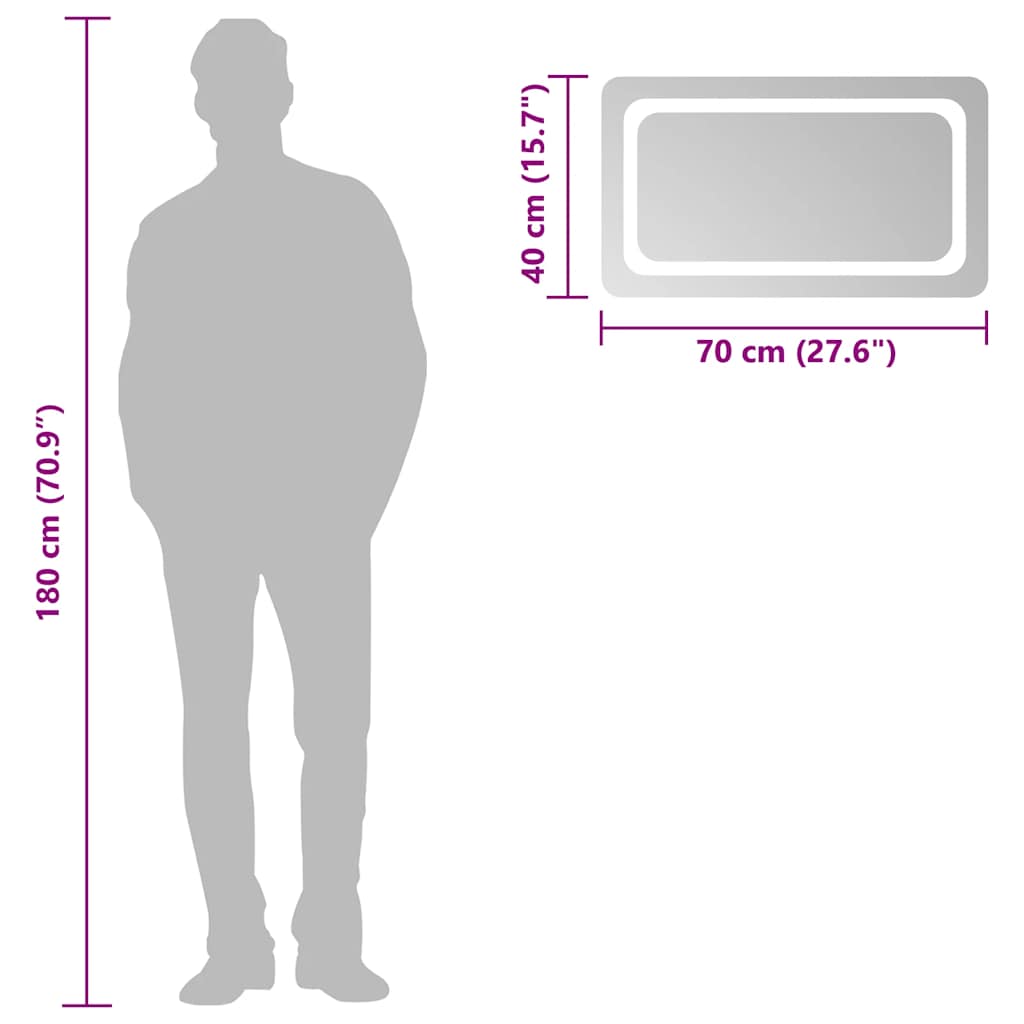 vidaXL Lustro łazienkowe z LED, 70x40 cm