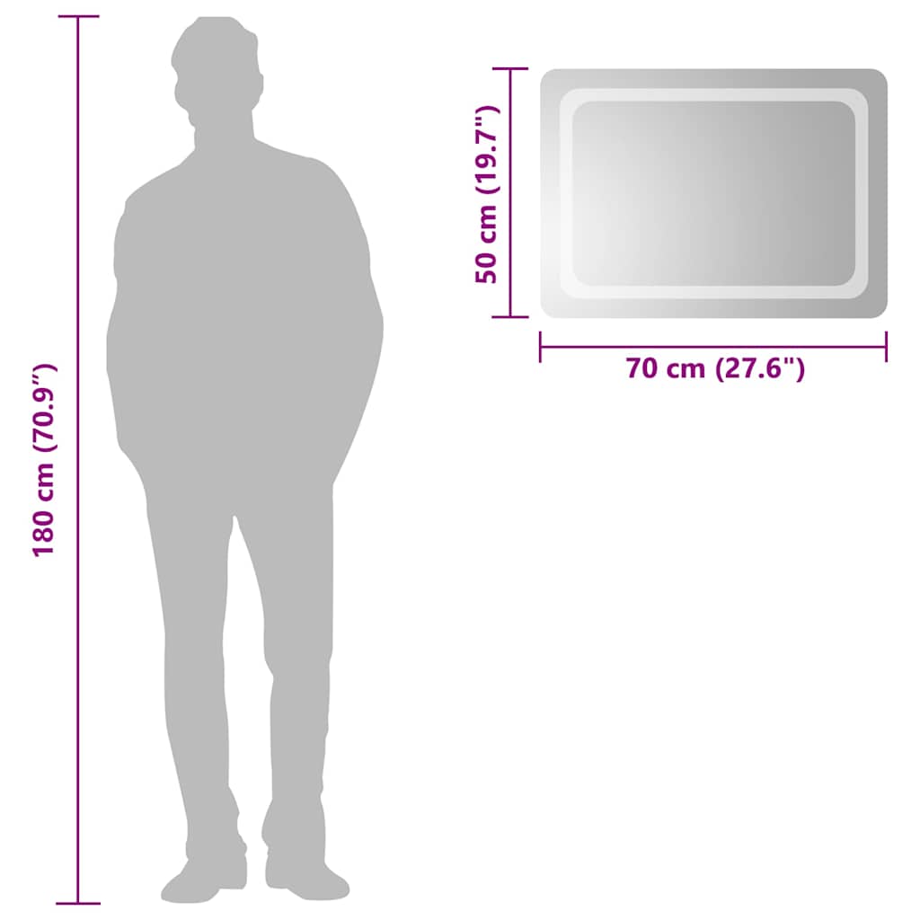 vidaXL Lustro łazienkowe z LED, 70x50 cm