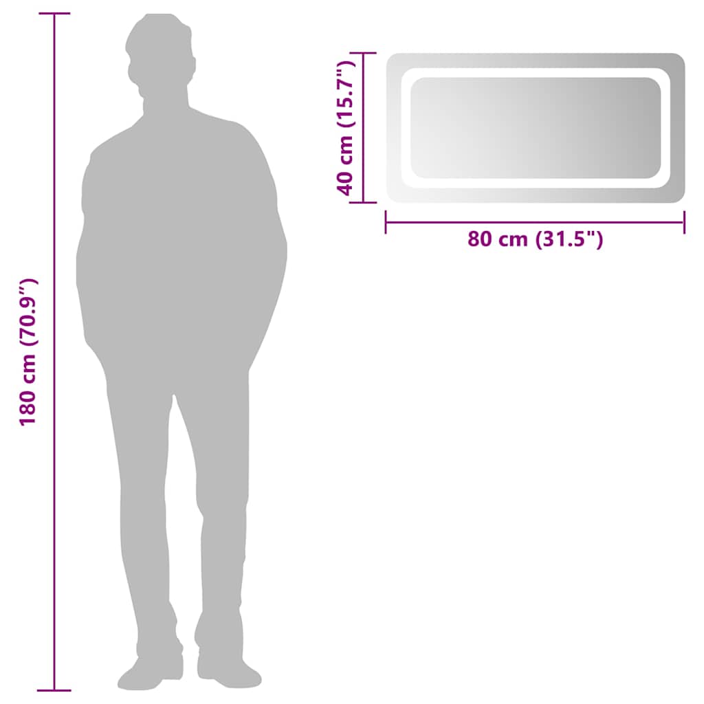 vidaXL Lustro łazienkowe z LED, 80x40 cm