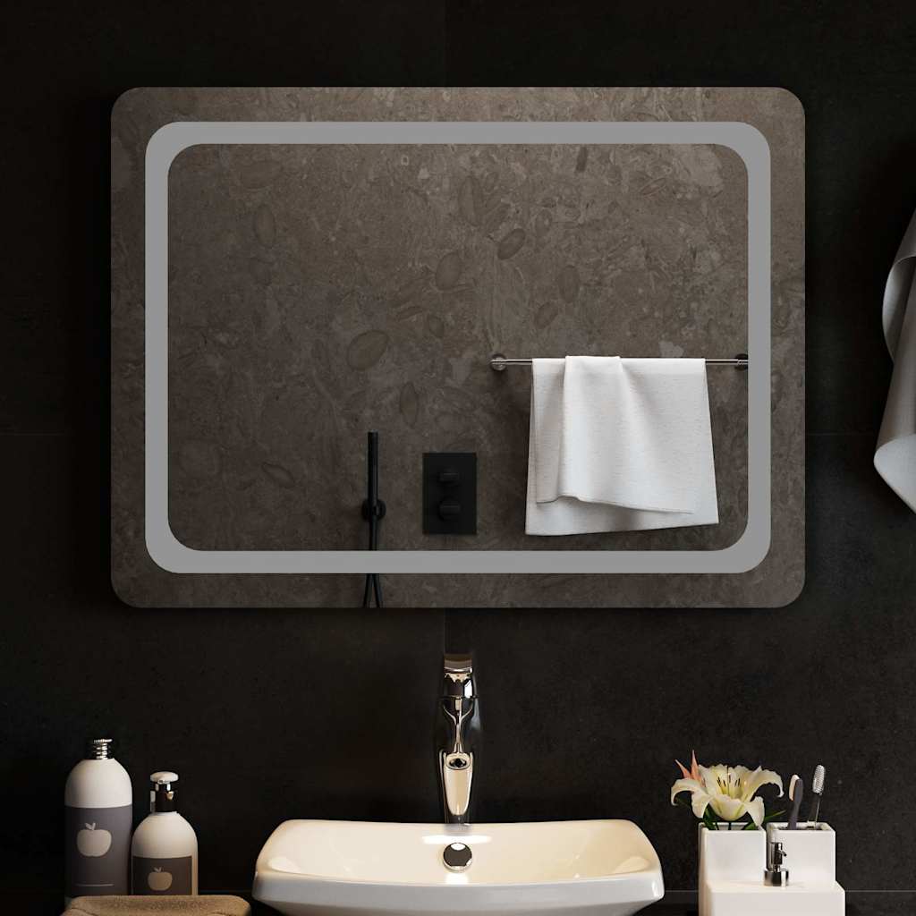 vidaXL Lustro łazienkowe z LED, 80x60 cm