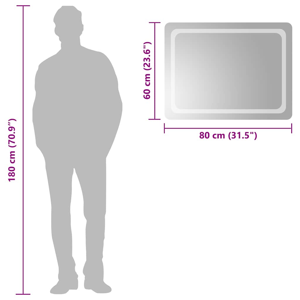 vidaXL Lustro łazienkowe z LED, 80x60 cm