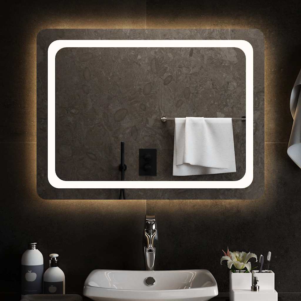 vidaXL Lustro łazienkowe z LED, 80x60 cm