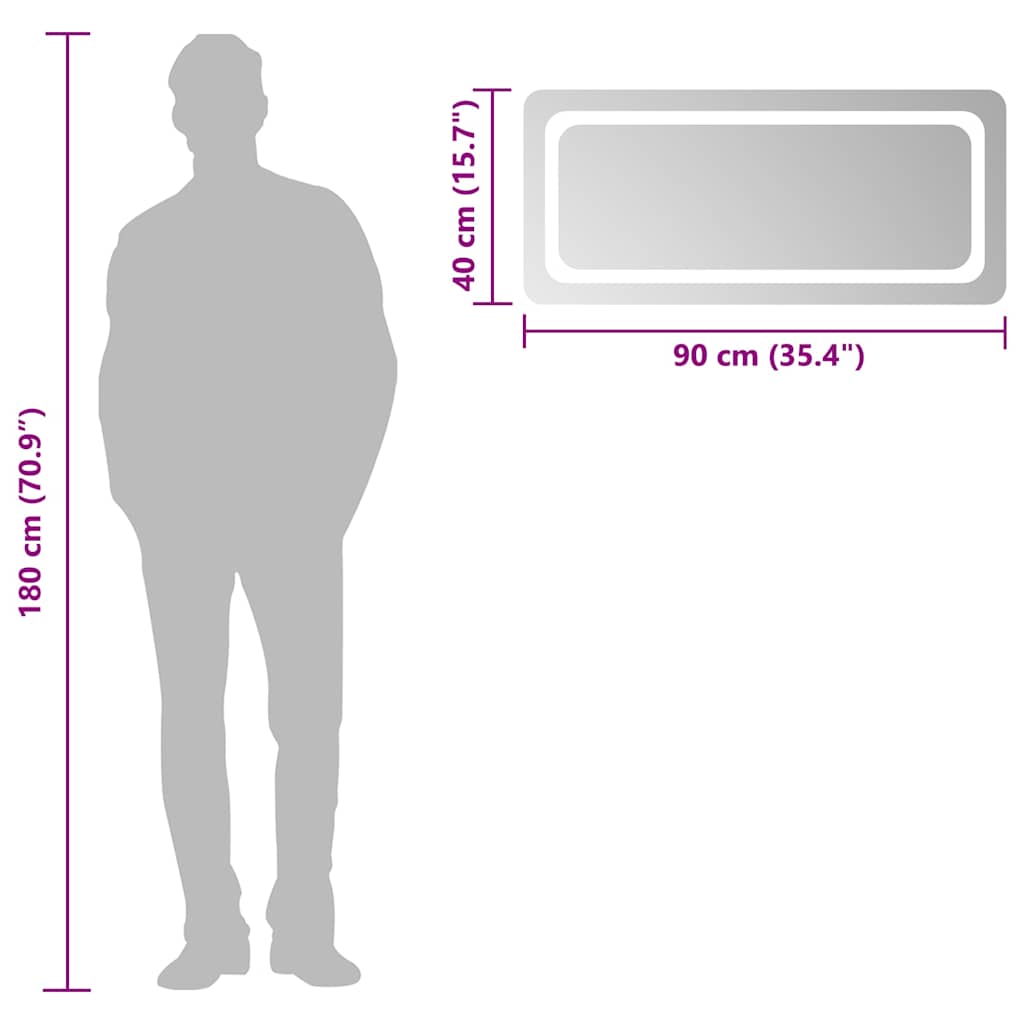 vidaXL Lustro łazienkowe z LED, 90x40 cm