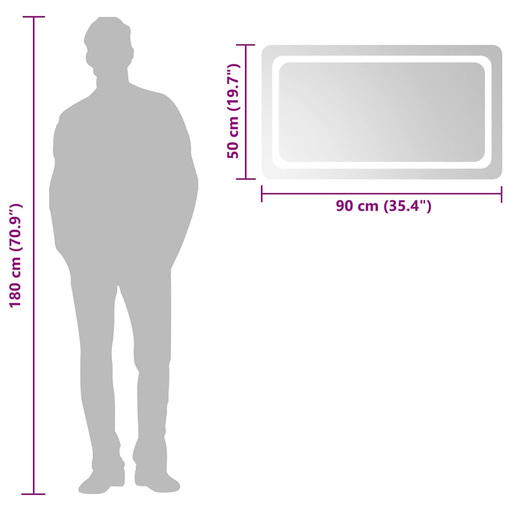 vidaXL Lustro łazienkowe z LED, 90x50 cm
