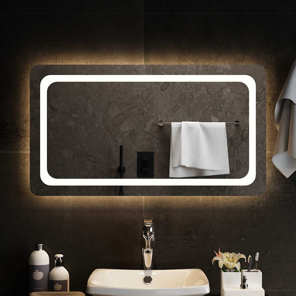 vidaXL Lustro łazienkowe z LED, 90x50 cm