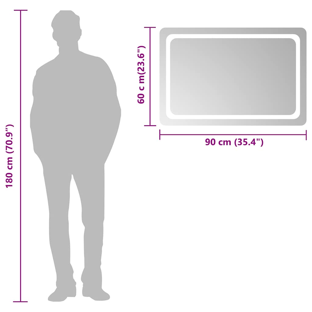 vidaXL Lustro łazienkowe z LED, 90x60 cm