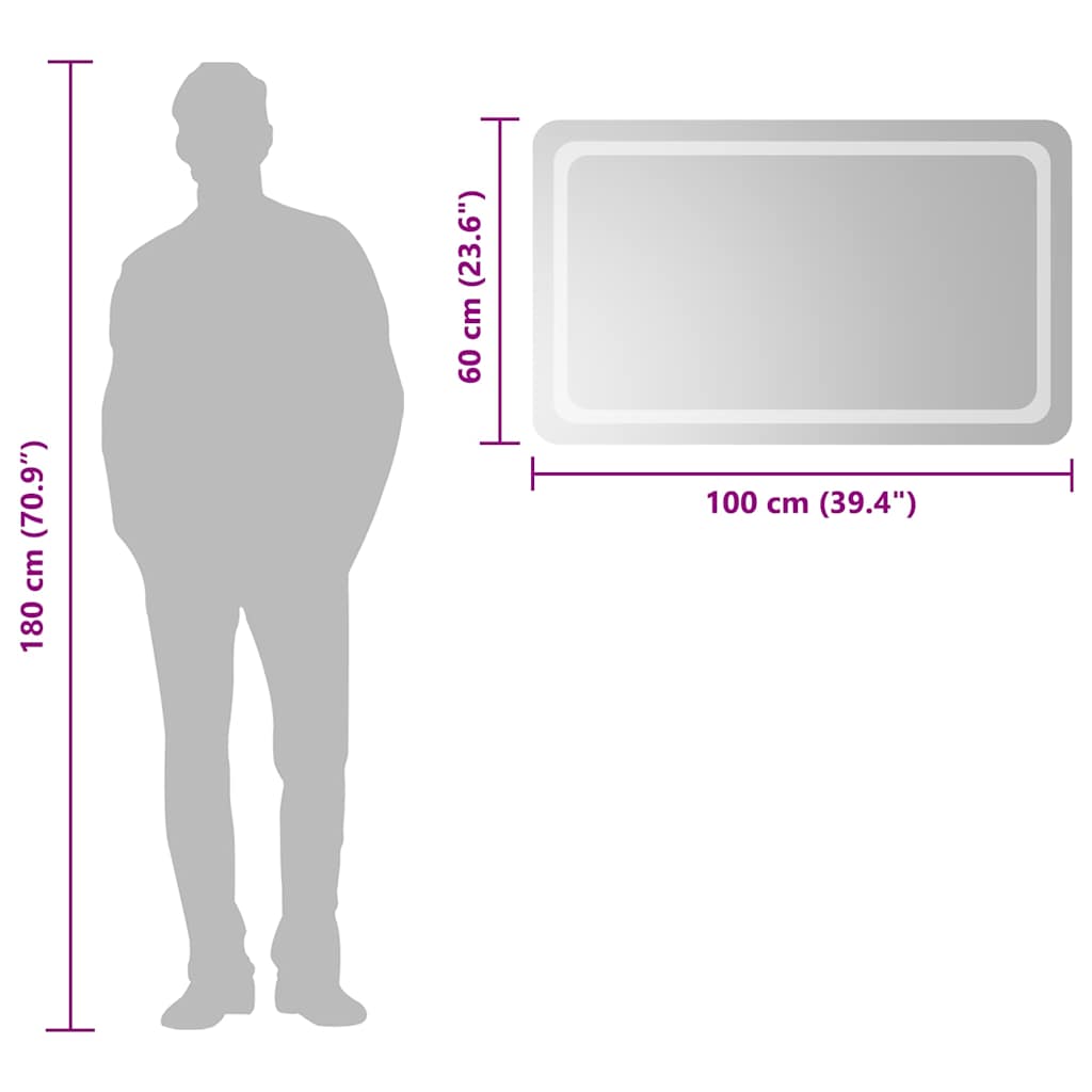 vidaXL Lustro łazienkowe z LED, 100x60 cm