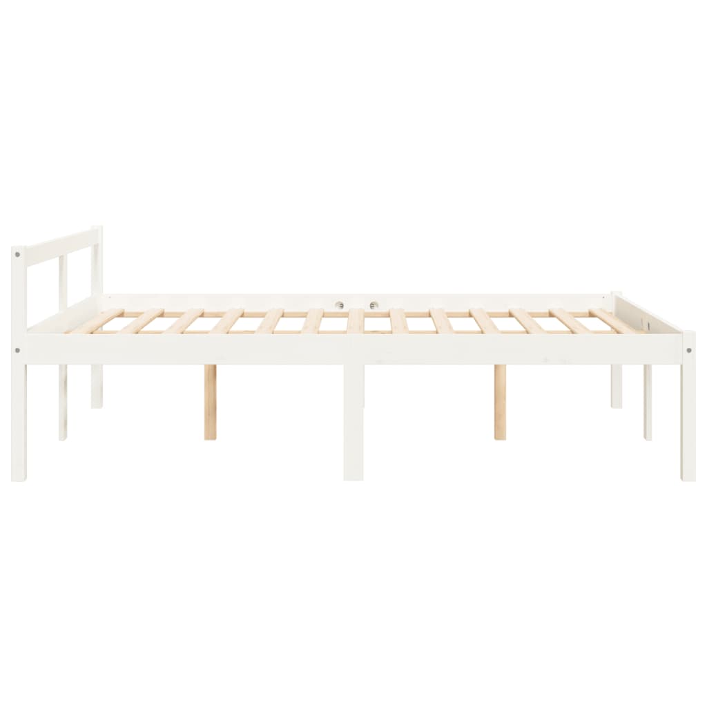 vidaXL Łóżko dla seniora, białe, 135x190 cm, lite drewno sosnowe