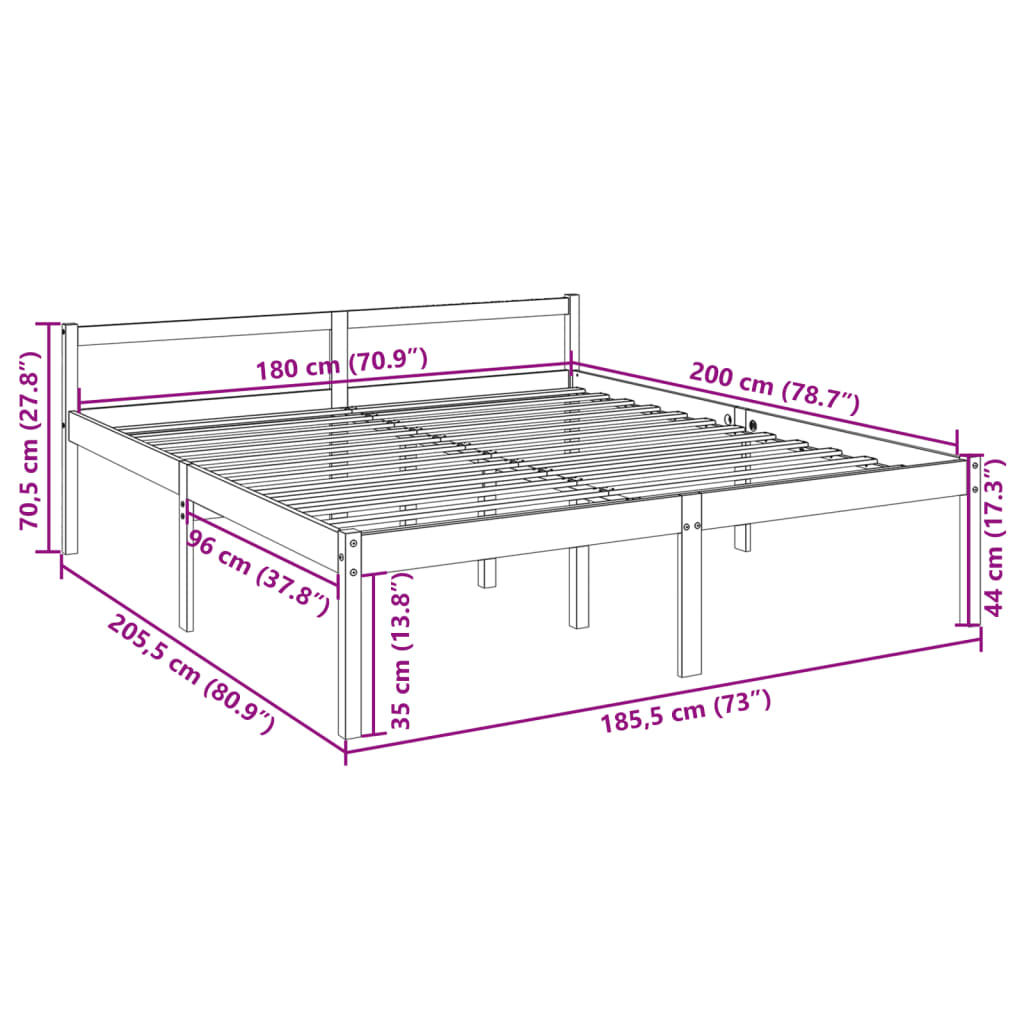 vidaXL Łóżko dla seniora, białe, 180x200 cm, lite drewno sosnowe