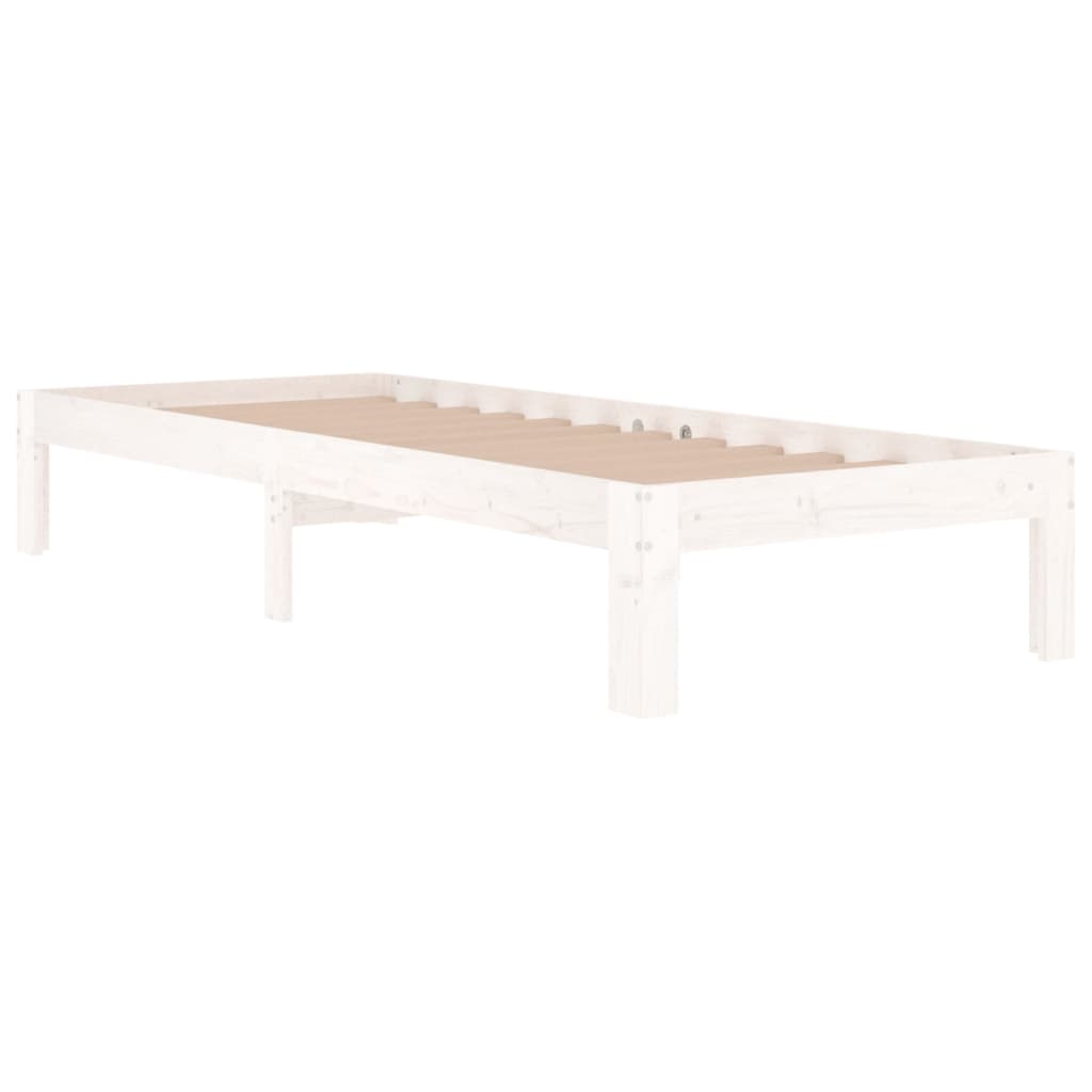 vidaXL Rama łóżka, biała, lite drewno, 75x190 cm, pojedyncza