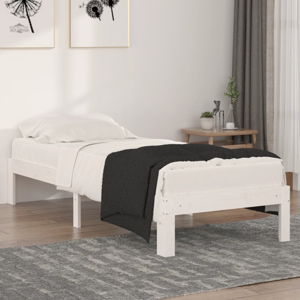 vidaXL Rama łóżka, biała, lite drewno, 75x190 cm, pojedyncza