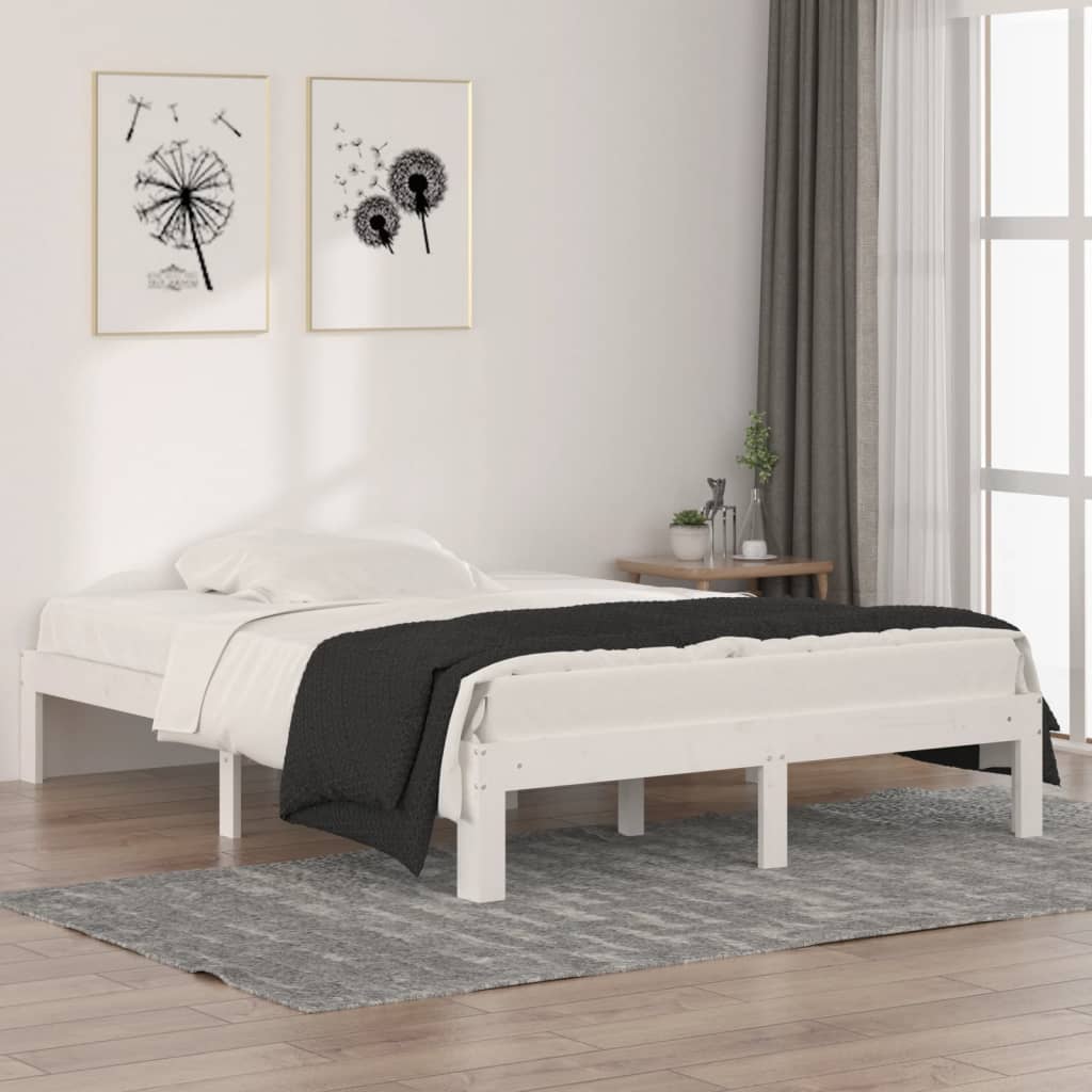 vidaXL Rama łóżka, biała, lite drewno, 135x190 cm, podwójna