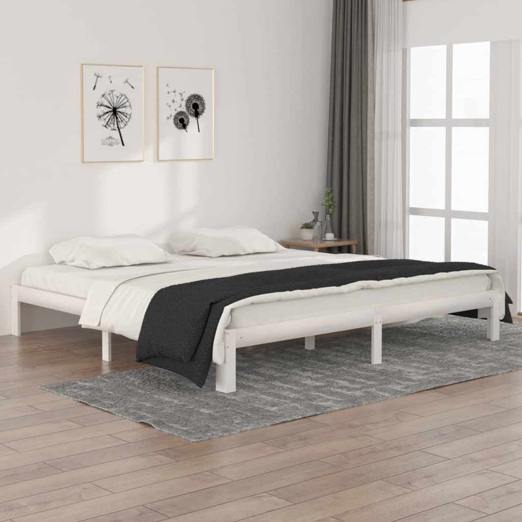 vidaXL Rama łóżka, biała, lite drewno sosnowe, 200 x 200 cm