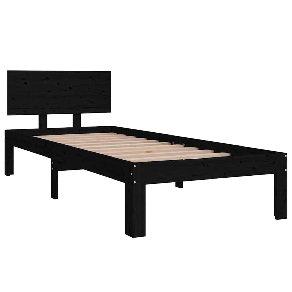 vidaXL Rama łóżka, czarna, lite drewno, 75x190 cm, pojedyncza