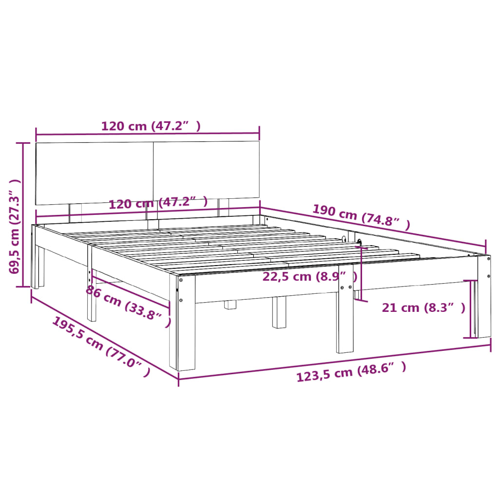 vidaXL Rama łóżka, biała, lite drewno, 120x190 cm, podwójna