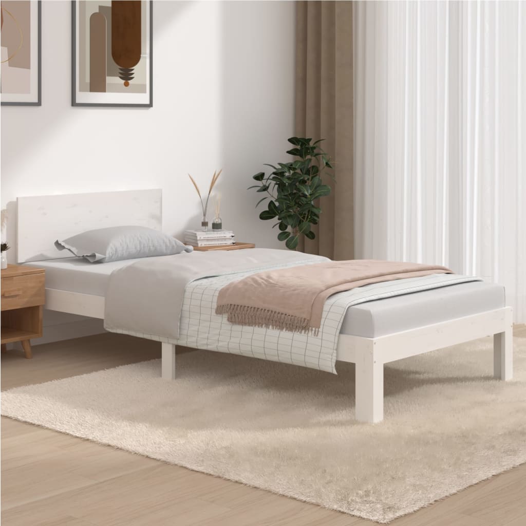 vidaXL Rama łóżka, biała, lite drewno sosnowe, 90 x 200 cm
