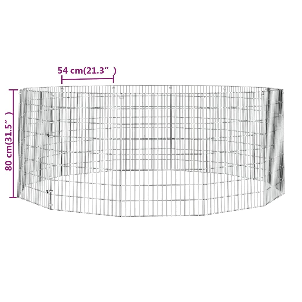 vidaXL Kojec dla zwierząt, 12 paneli, 54x80 cm, galwanizowane żelazo