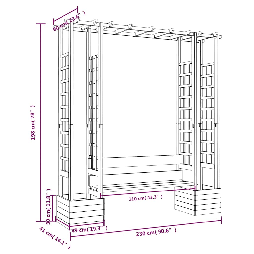 vidaXL Pergola z ławką i donicami, impregnowane drewno sosnowe