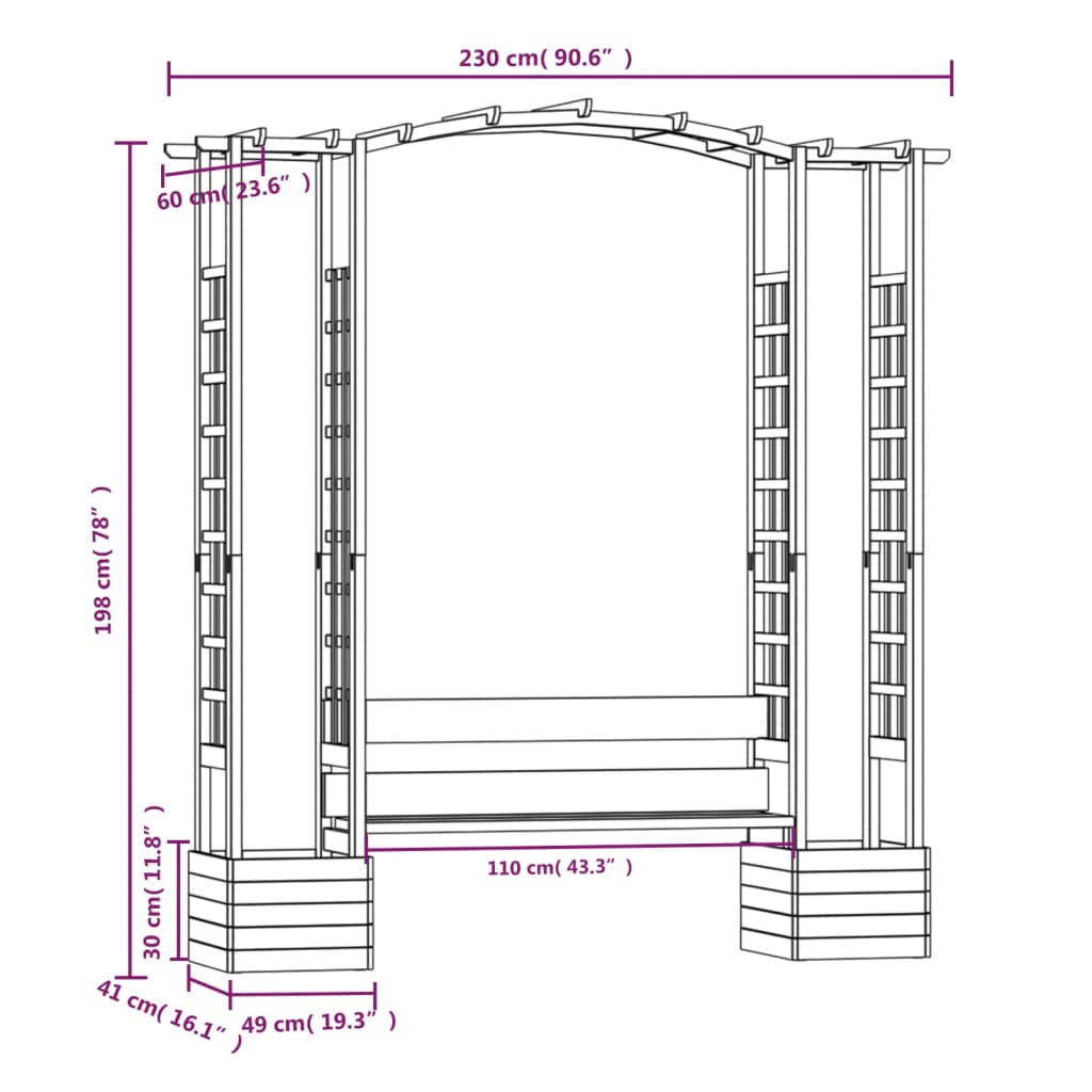 vidaXL Pergola z ławką i donicami, impregnowane drewno sosnowe