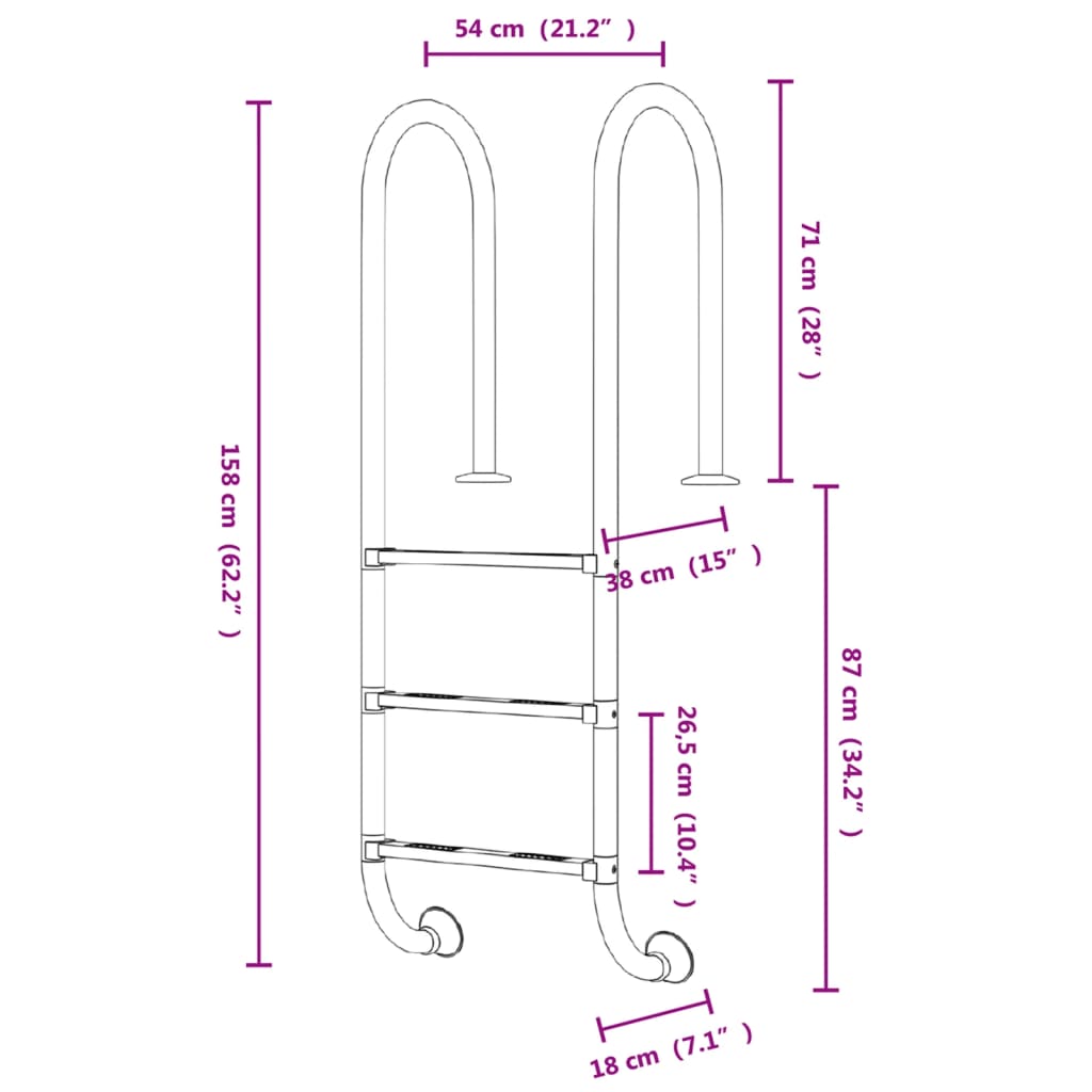 vidaXL Drabinka do basenu, 54x38x158 cm, stal nierdzewna 304