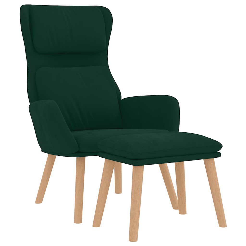 vidaXL Fotel z podnóżkiem, ciemnozielony, obity aksamitem