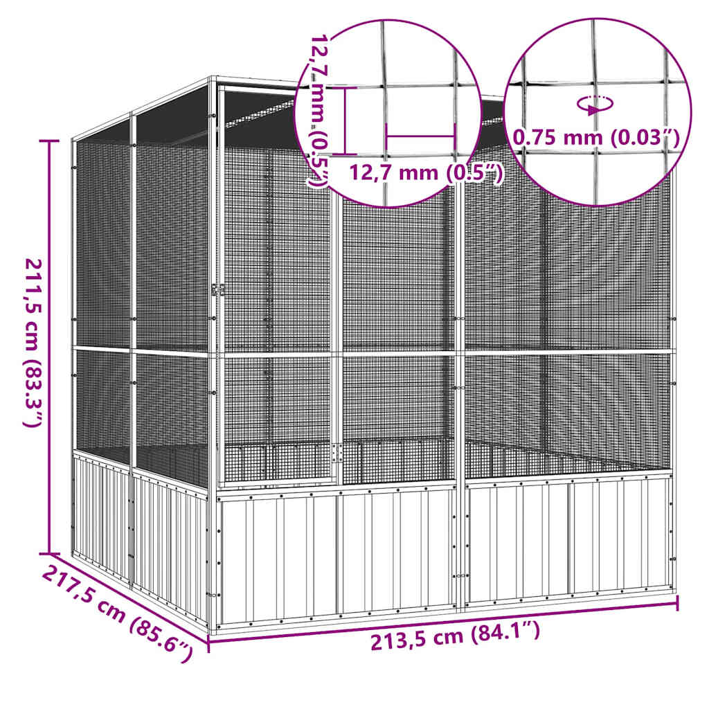 vidaXL Woliera, antracytowa, 213,5x217,5x211,5 cm, galwanizowana stal
