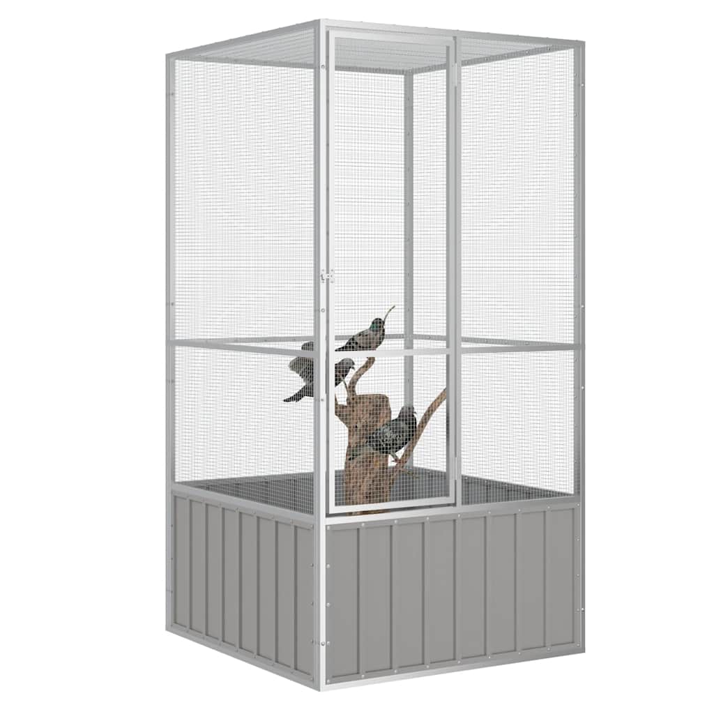 vidaXL Woliera, szara, 111x107x211,5 cm, galwanizowana stal