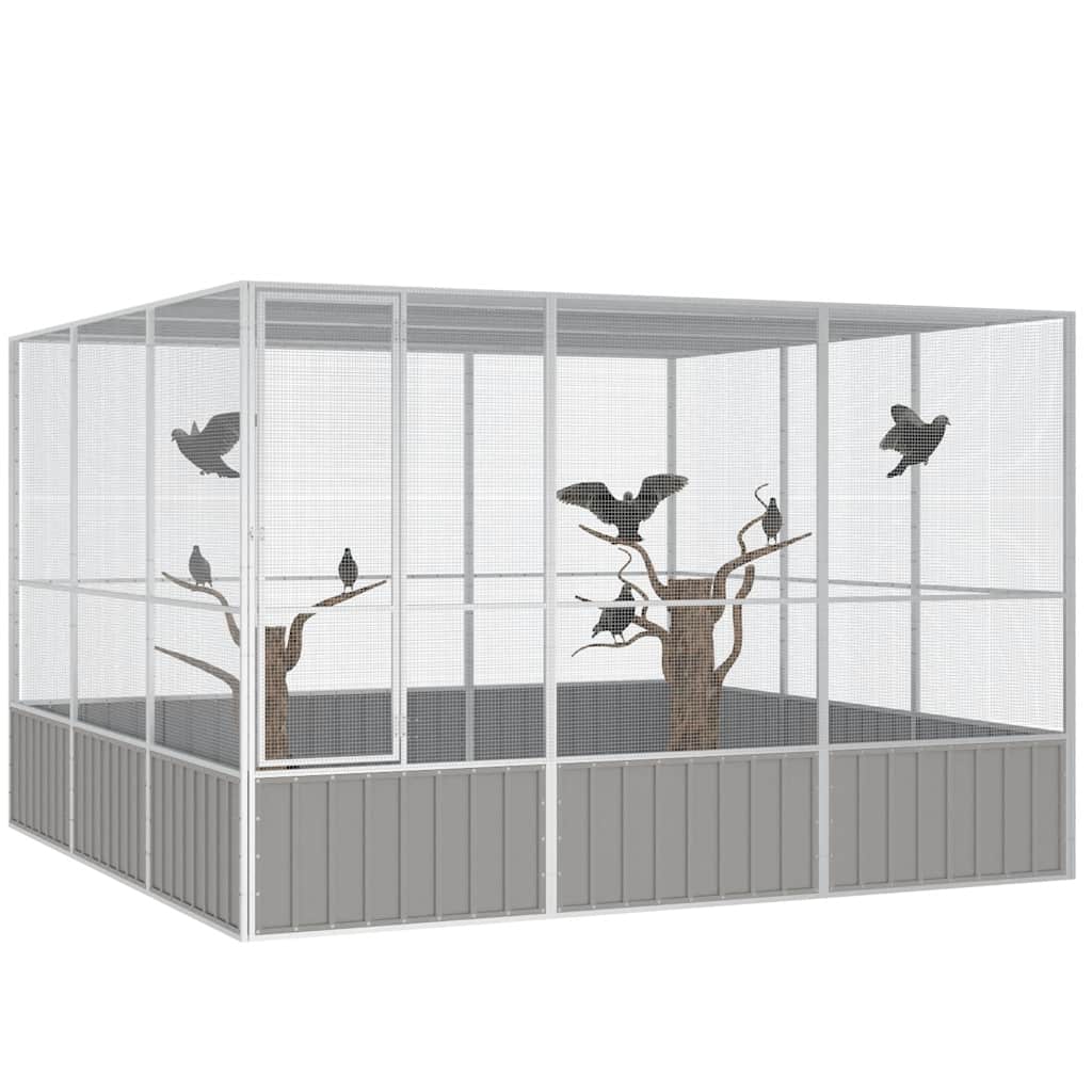 vidaXL Woliera, szara, 302,5x324,5x211,5 cm, galwanizowana stal