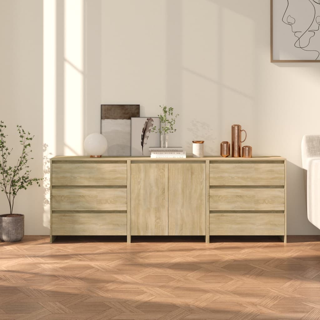 vidaXL 3-częściowa szafka boczna, dąb sonoma, materiał drewnopochodny