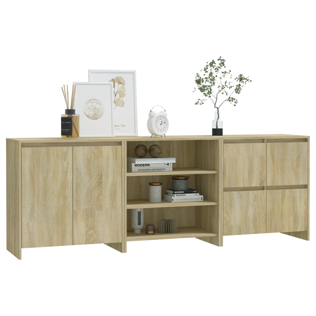 vidaXL 3-częściowa szafka boczna, dąb sonoma, materiał drewnopochodny