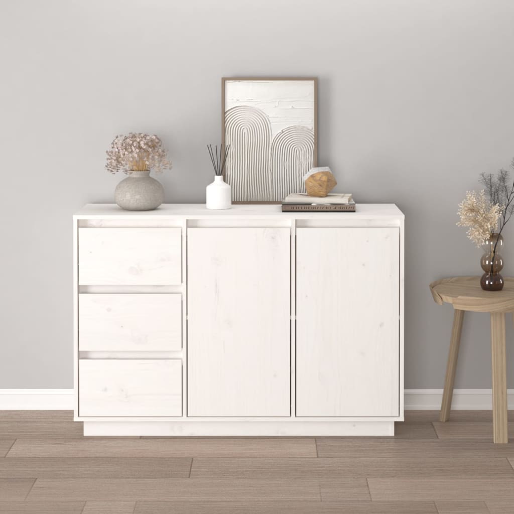 vidaXL Szafka, biała, 111x34x75 cm, lite drewno sosnowe
