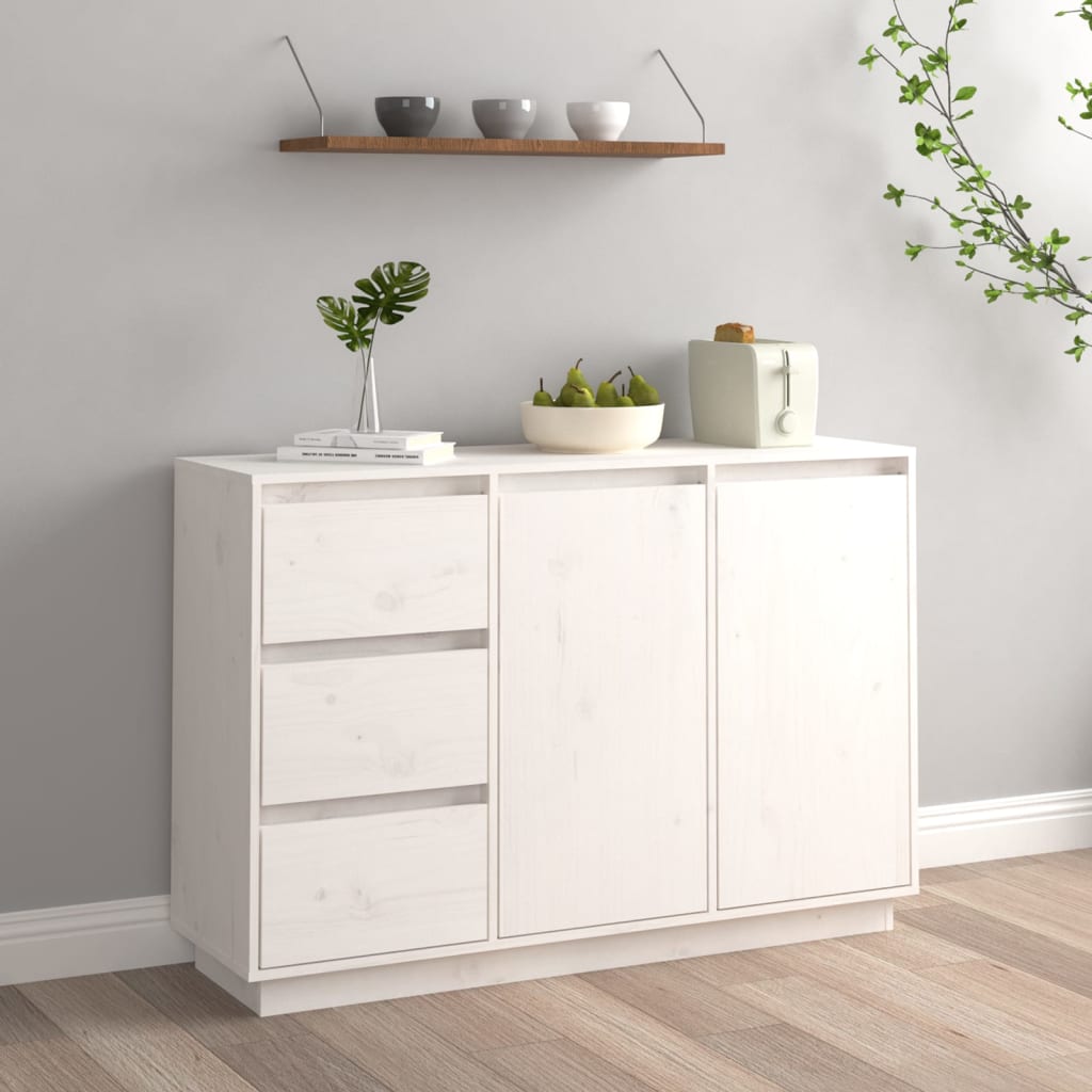 vidaXL Szafka, biała, 111x34x75 cm, lite drewno sosnowe