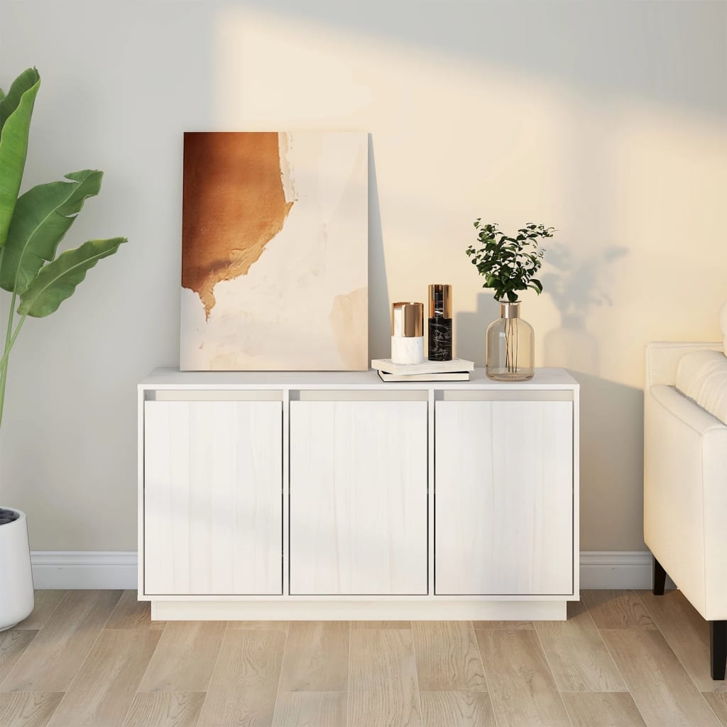 vidaXL Szafka, biała, 111x34x60 cm, lite drewno sosnowe