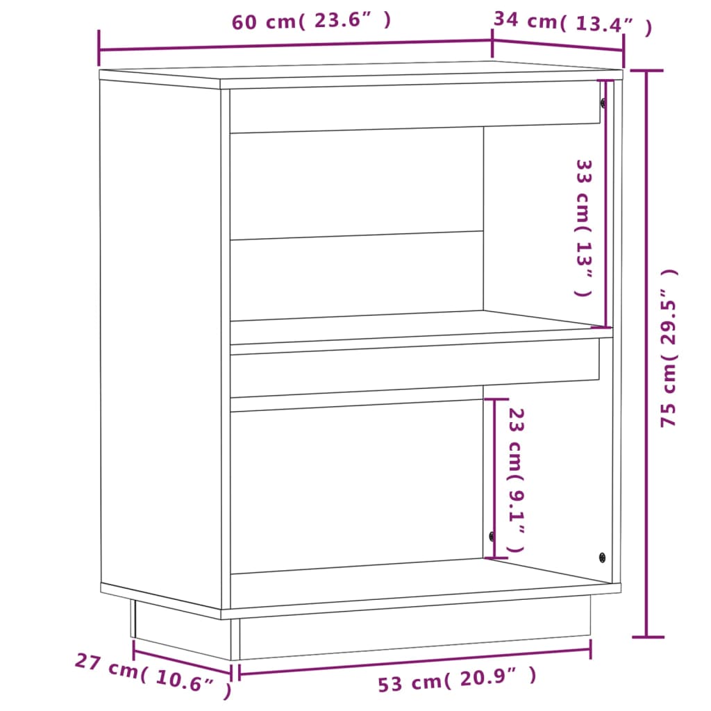 vidaXL Szafka, szara, 60x34x75 cm, lite drewno sosnowe