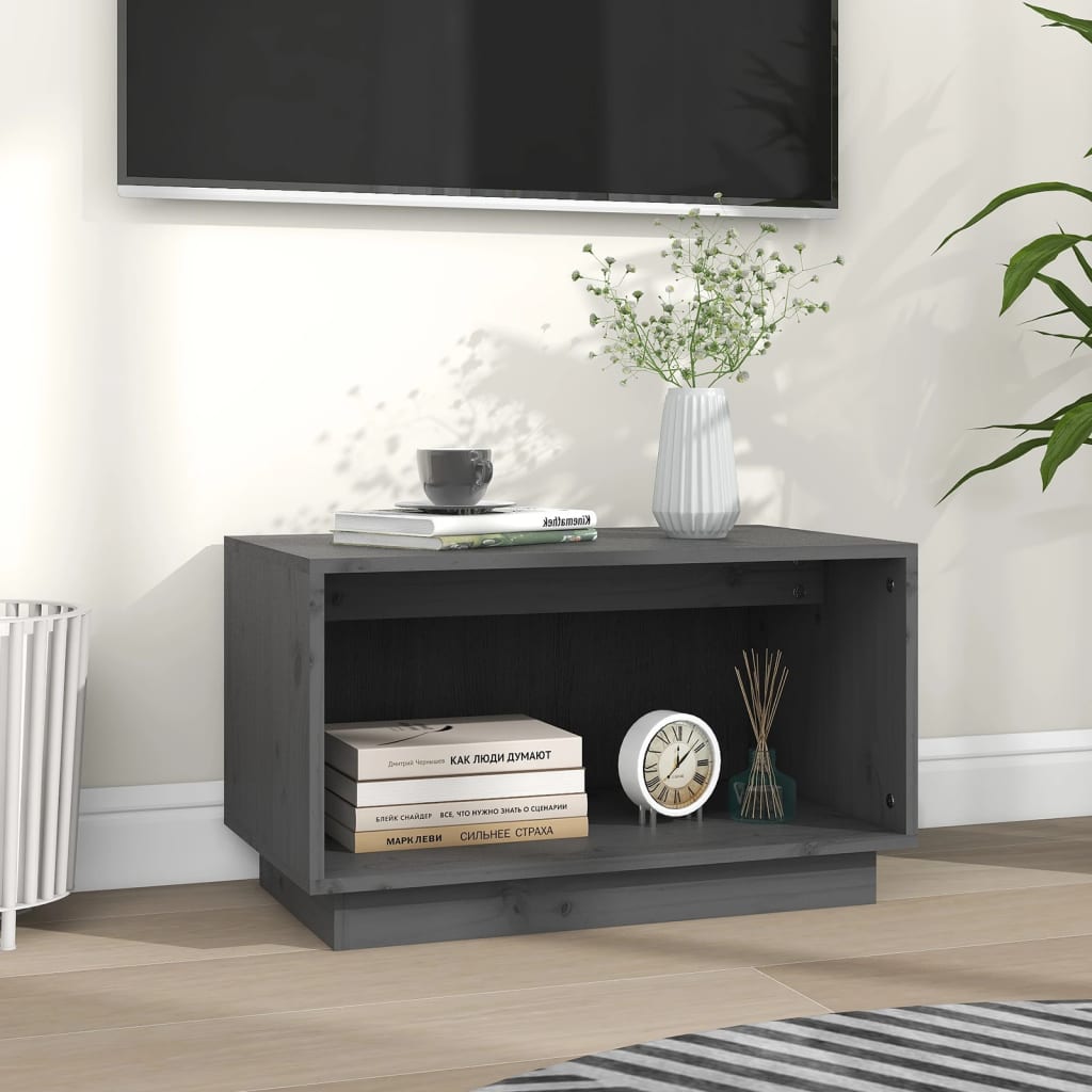 vidaXL Szafka pod telewizor, szara, 60x35x35 cm, lite drewno sosnowe