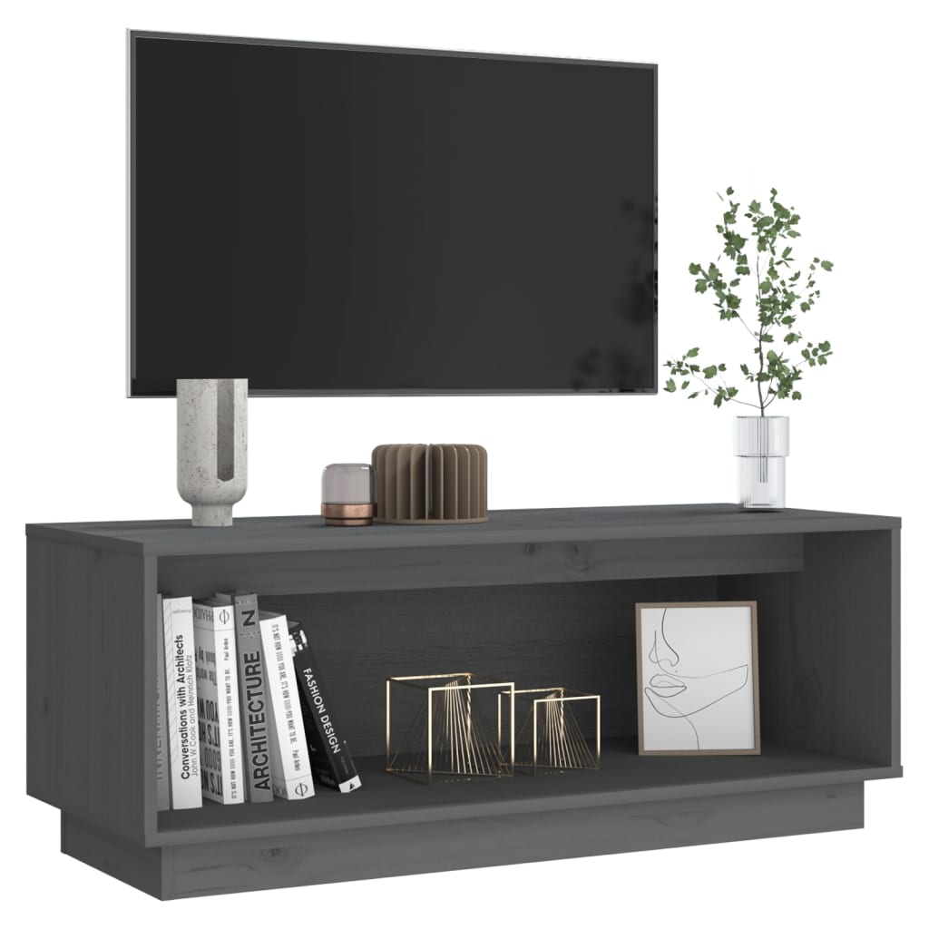 vidaXL Szafka pod telewizor, szara, 90x35x35 cm, lite drewno sosnowe