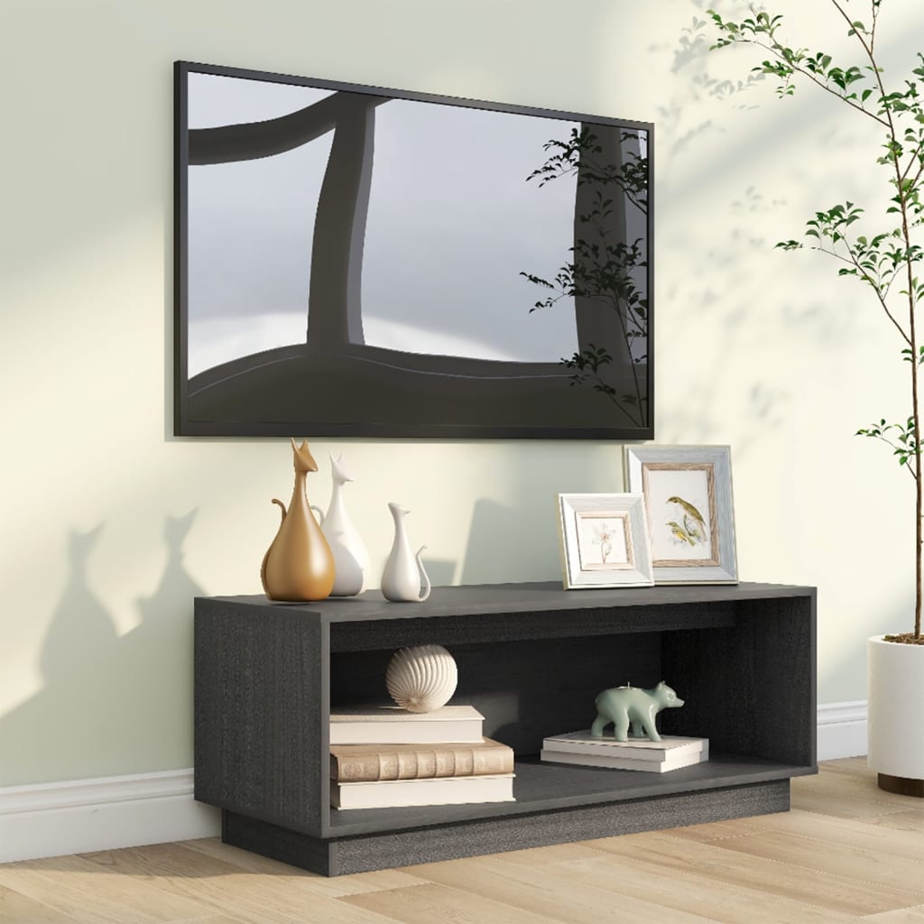 vidaXL Szafka pod telewizor, szara, 90x35x35 cm, lite drewno sosnowe