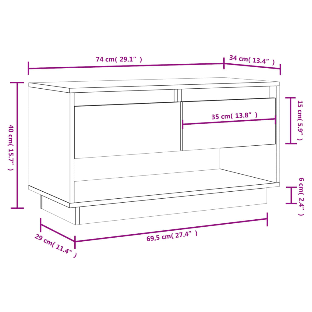 vidaXL Szafka pod telewizor, szara, 74x34x40 cm, lite drewno sosnowe