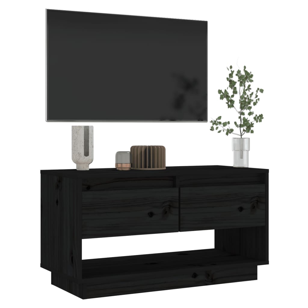 vidaXL Szafka pod telewizor, czarna, 74x34x40 cm, lite drewno sosnowe