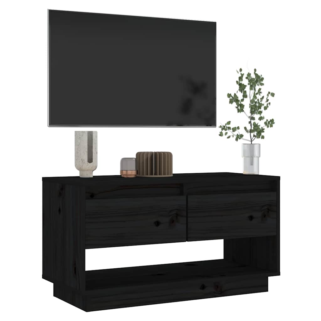 vidaXL Szafka pod telewizor, czarna, 74x34x40 cm, lite drewno sosnowe