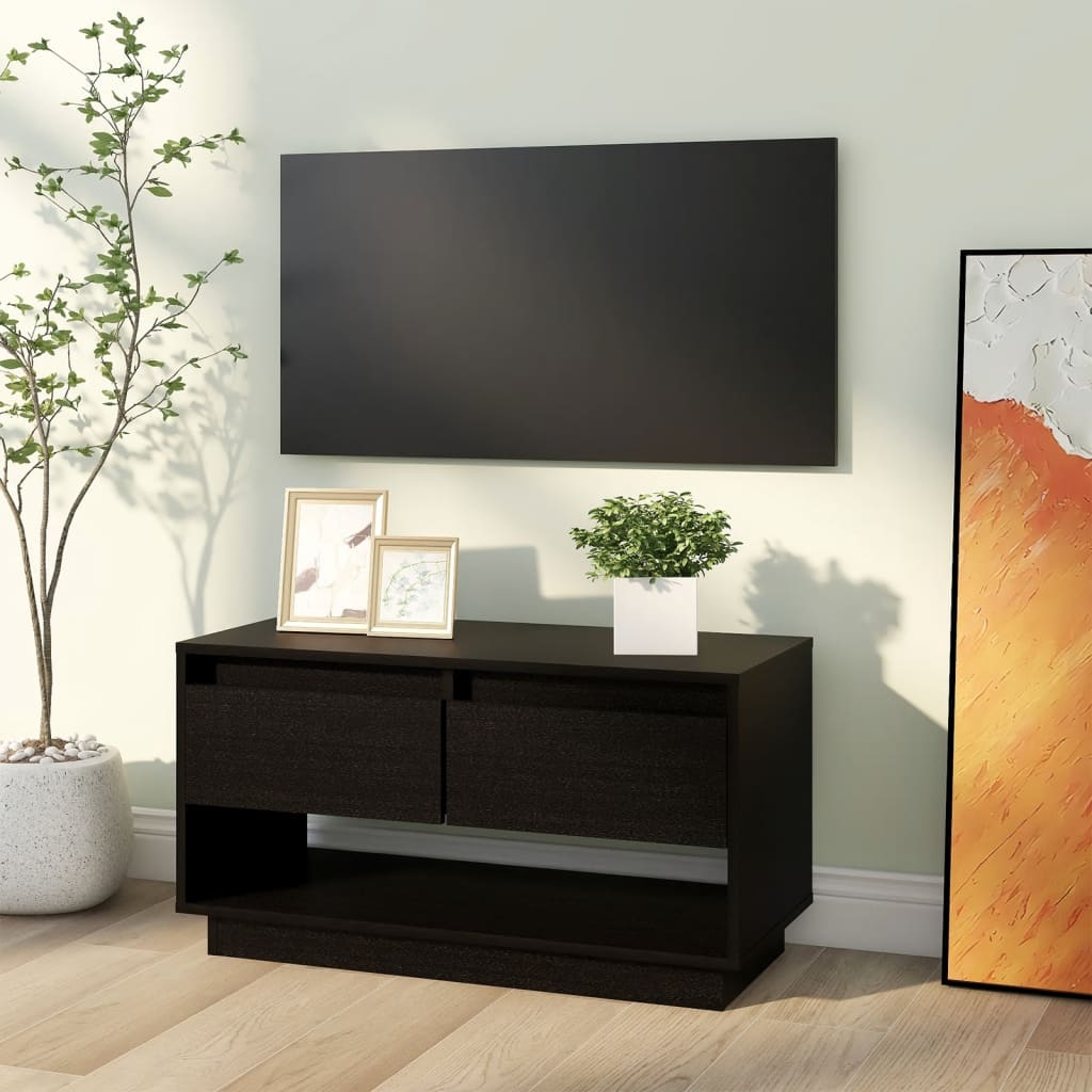 vidaXL Szafka pod telewizor, czarna, 74x34x40 cm, lite drewno sosnowe