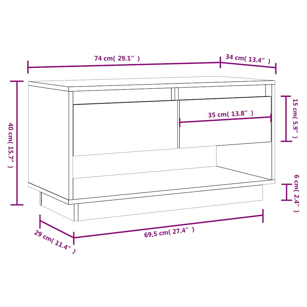vidaXL Szafka pod telewizor, czarna, 74x34x40 cm, lite drewno sosnowe
