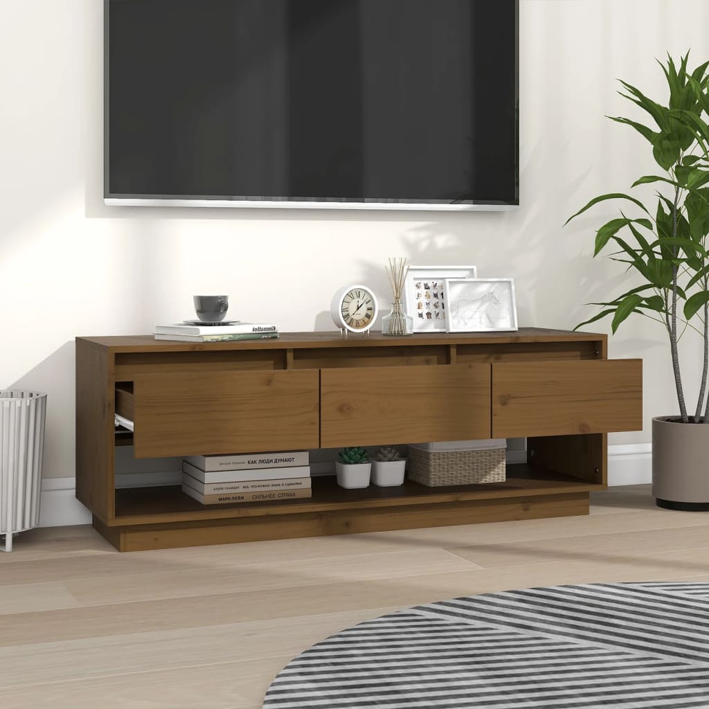 vidaXL Szafka pod TV, miodowy brąz 110,5x34x40 cm, lite drewno sosnowe