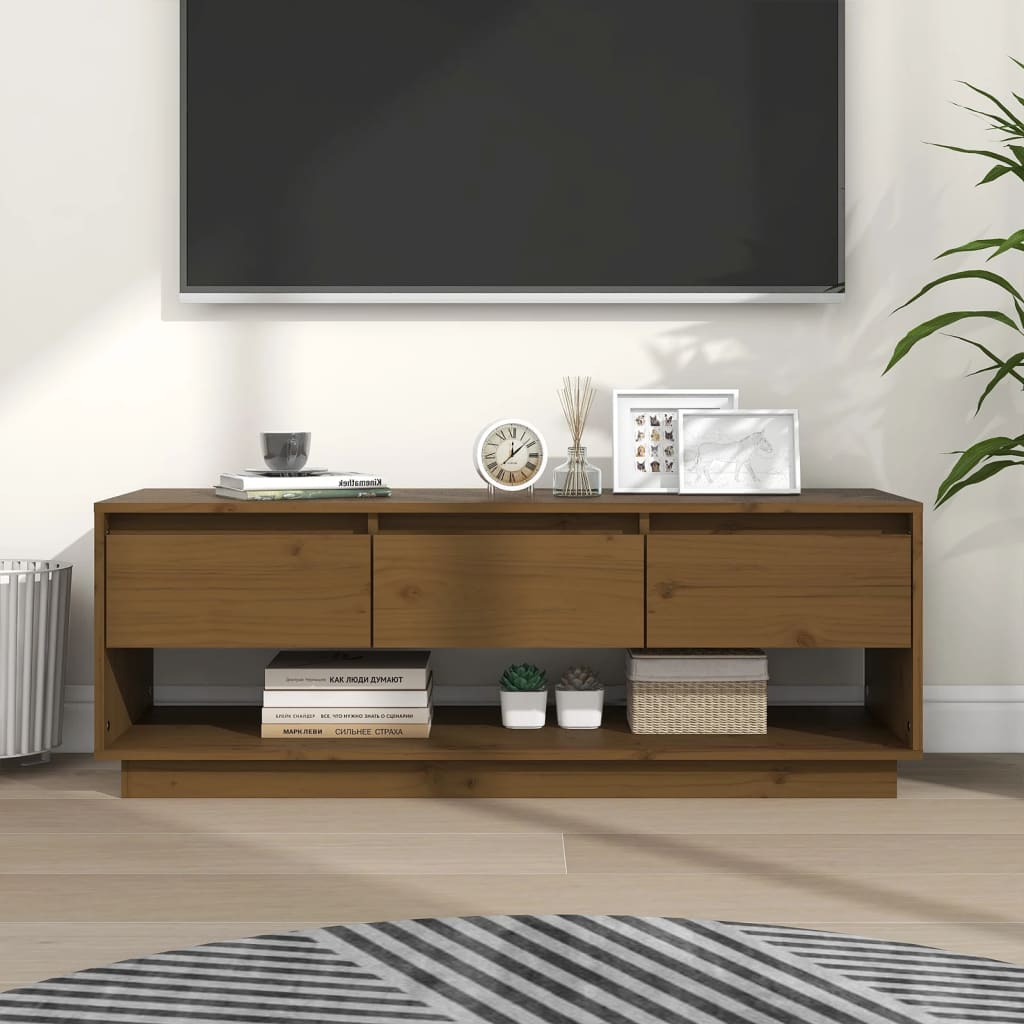 vidaXL Szafka pod TV, miodowy brąz 110,5x34x40 cm, lite drewno sosnowe